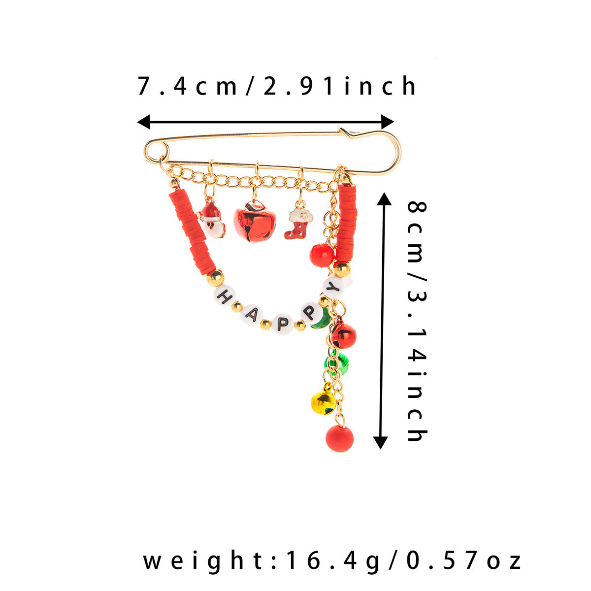 Beaded Letter Charm Pin Brooch - Red - 1