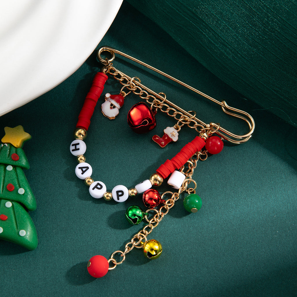 Beaded Letter Charm Pin Brooch - Red - 2