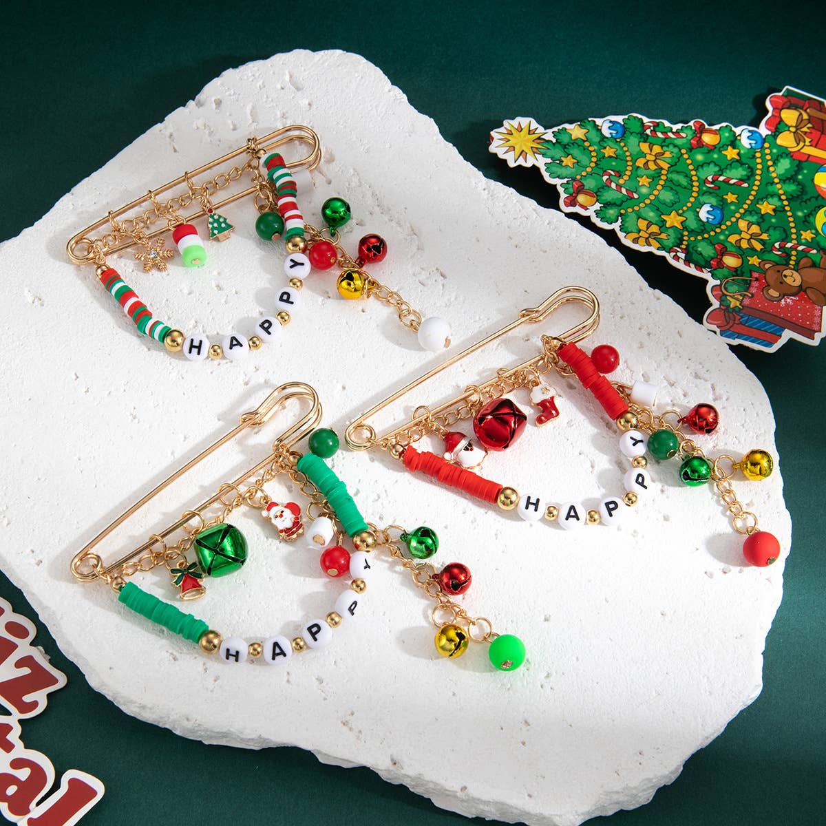 Beaded Letter Charm Pin Brooch