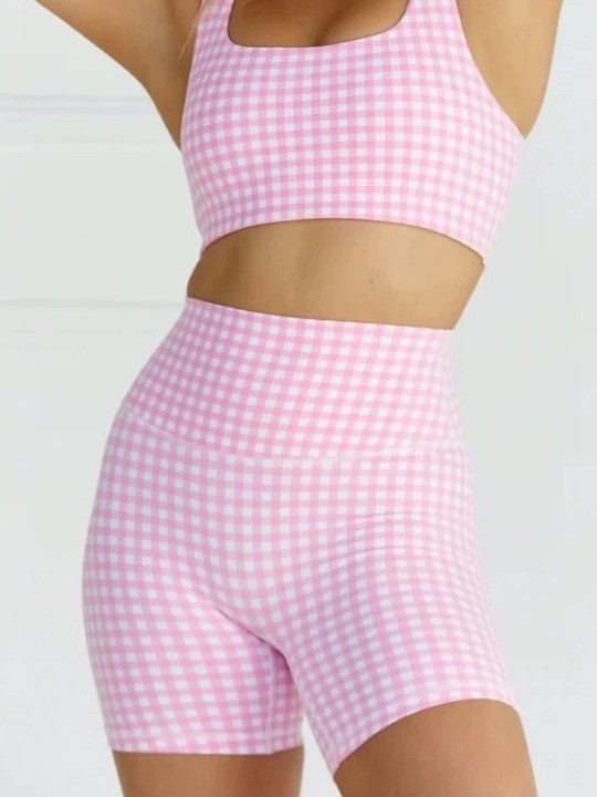 High Waist Gingham Bike Shorts - Pink