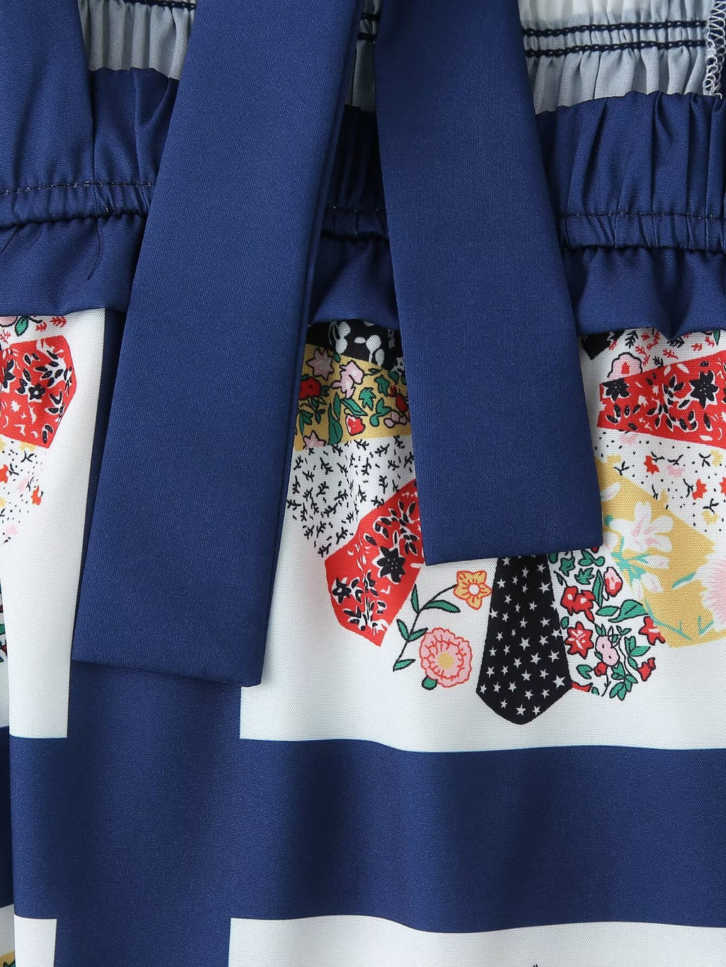Patchwork Print Shirred Bow Back Maxi Dress - Blue - 13