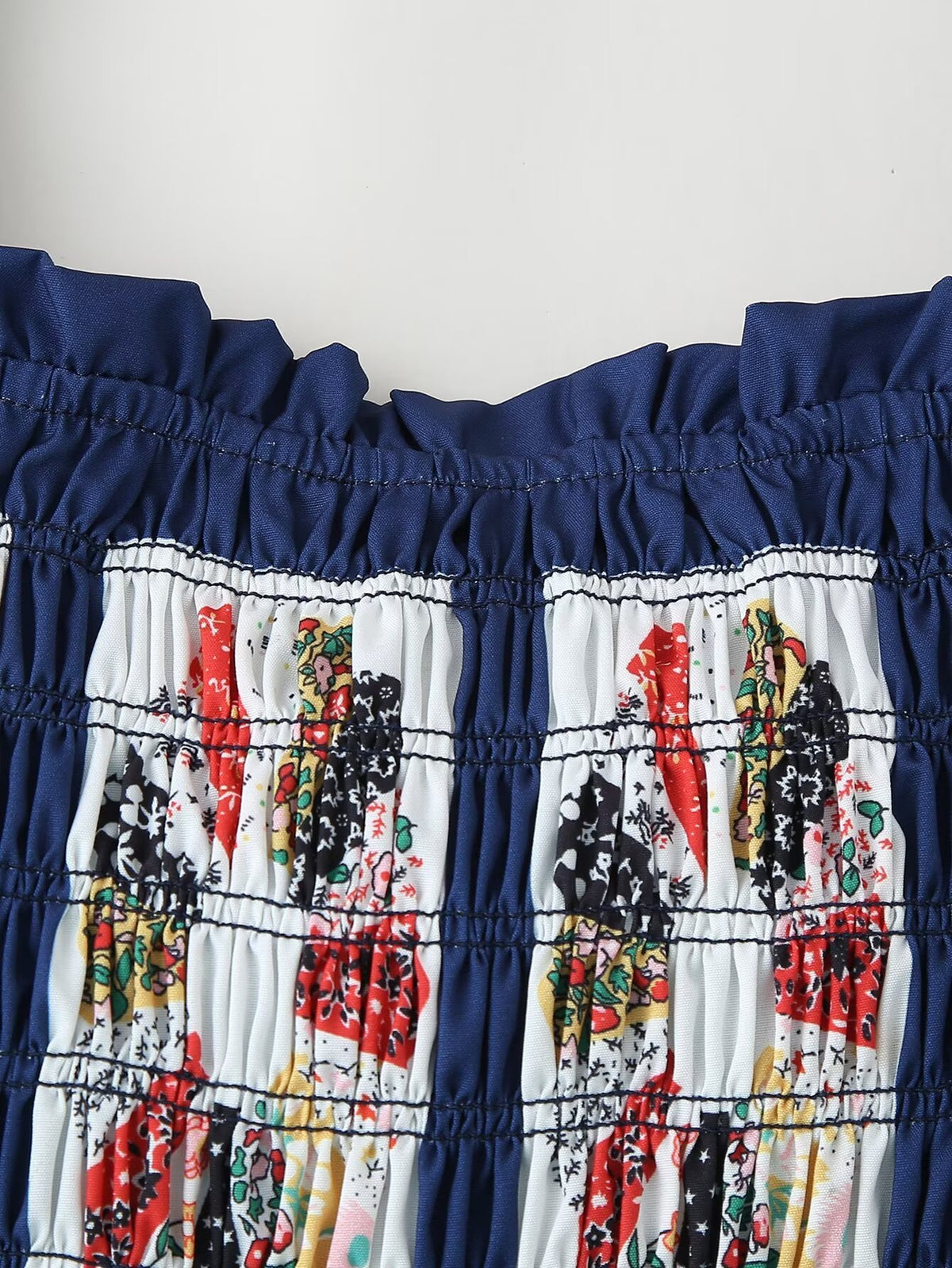 Patchwork Print Shirred Bow Back Maxi Dress - Blue - 3