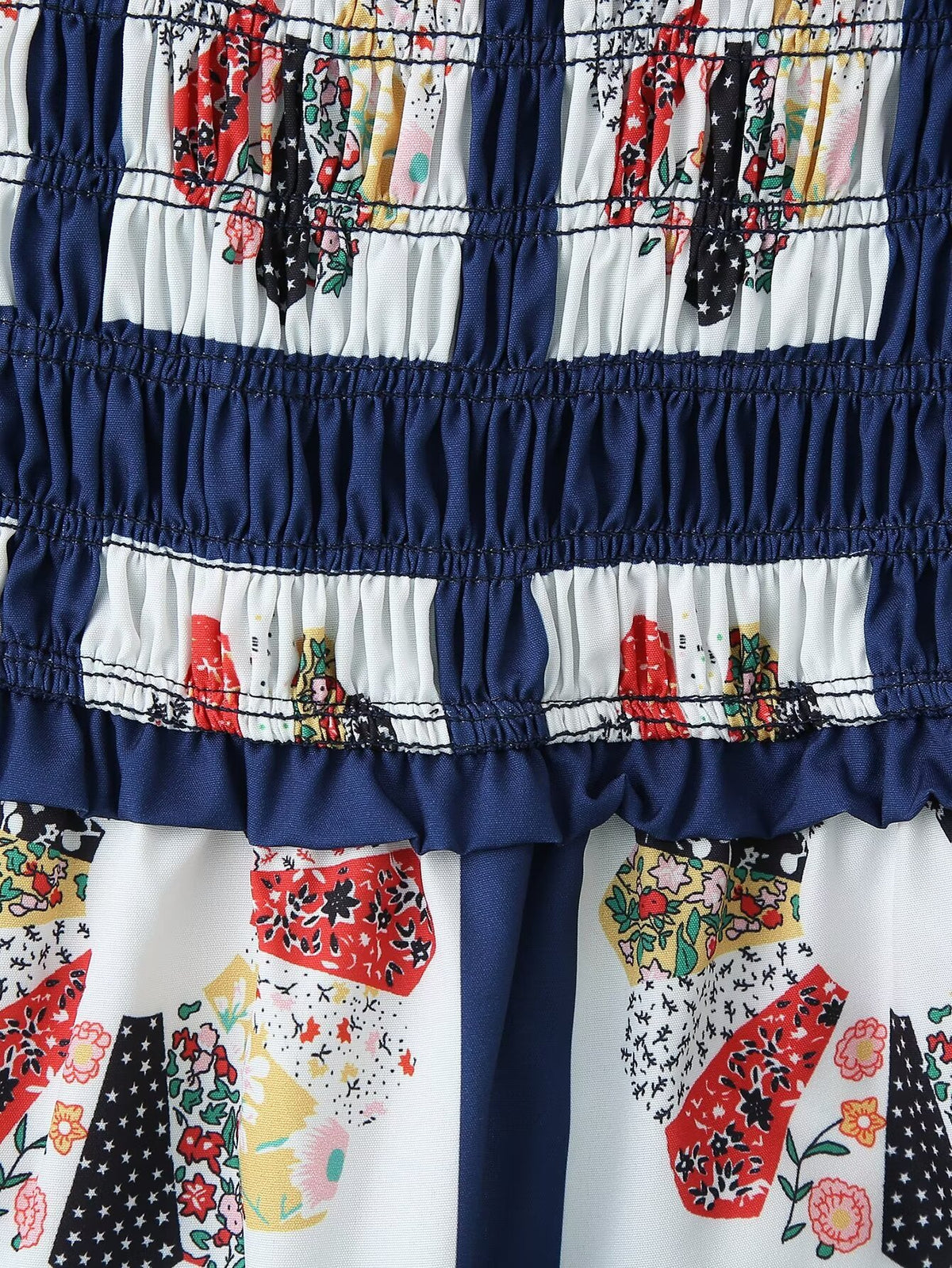 Patchwork Print Shirred Bow Back Maxi Dress - Blue - 4