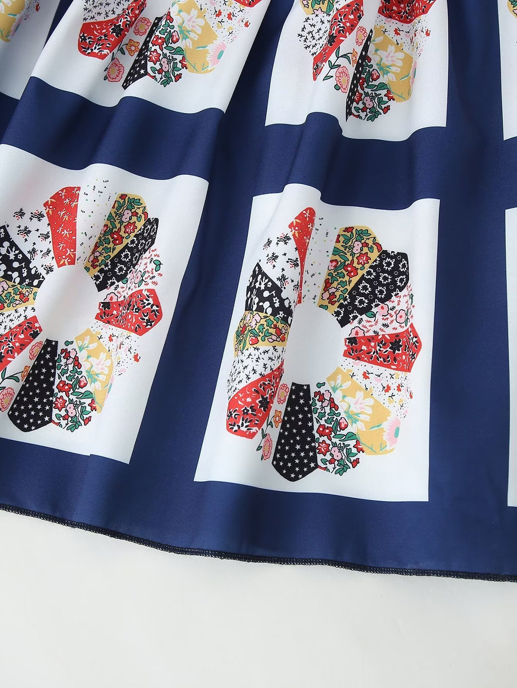 Patchwork Print Shirred Bow Back Maxi Dress - Blue - 7