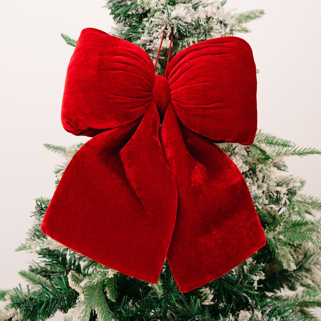 Flannel Christmas Tree Bow Ornament with Hanging Loop - Red_L
