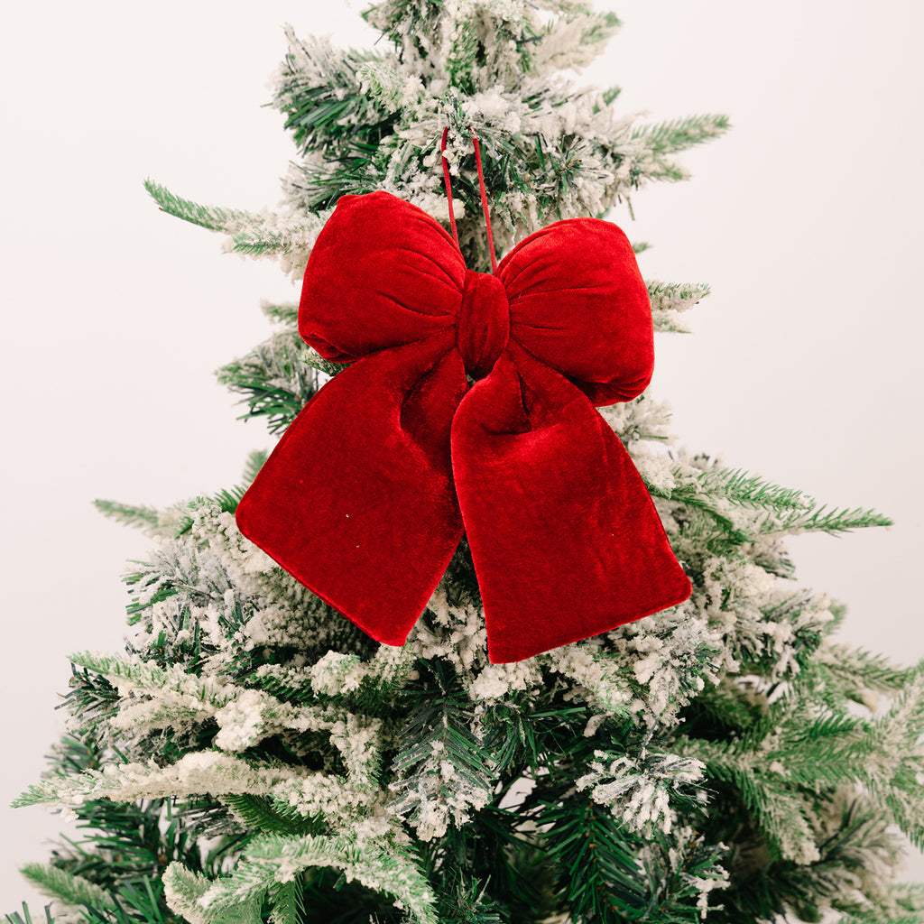 Flannel Christmas Tree Bow Ornament with Hanging Loop - Red_M