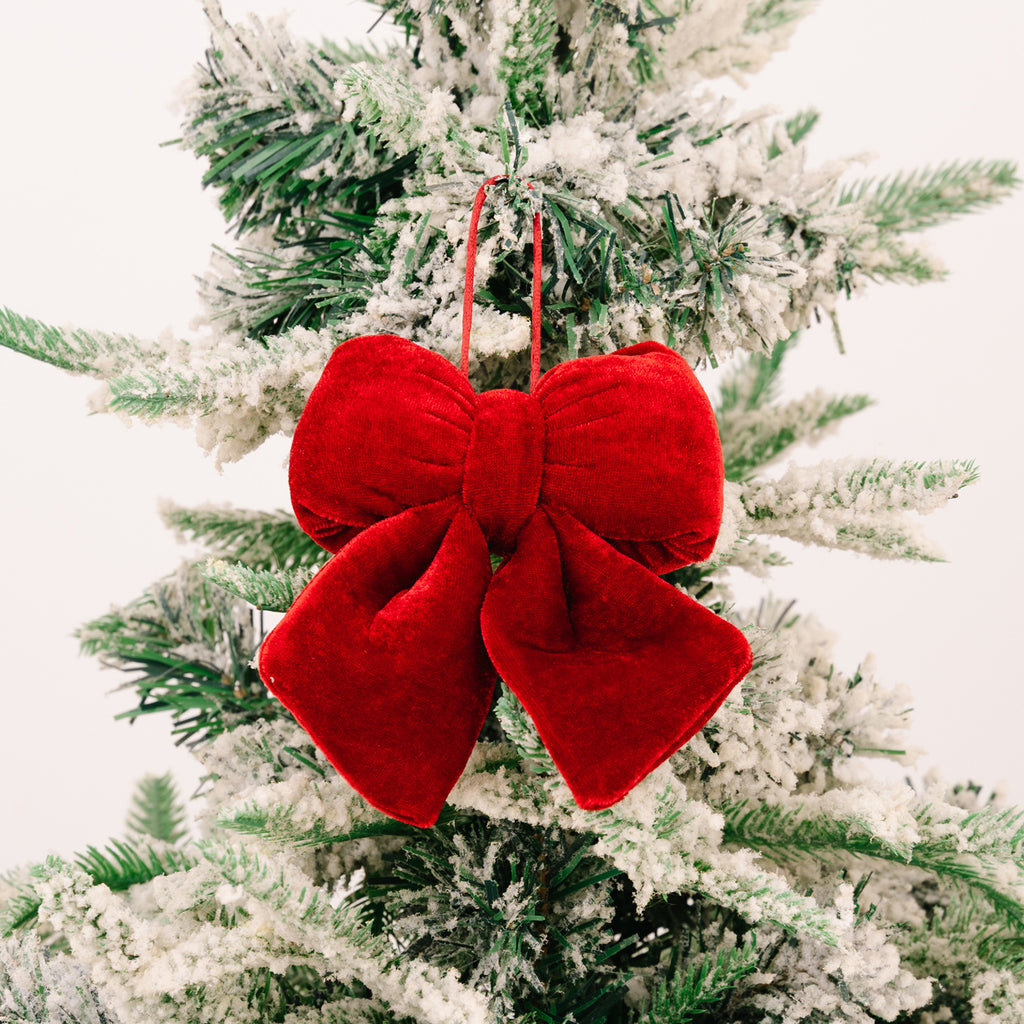 Flannel Christmas Tree Bow Ornament with Hanging Loop - Red_S