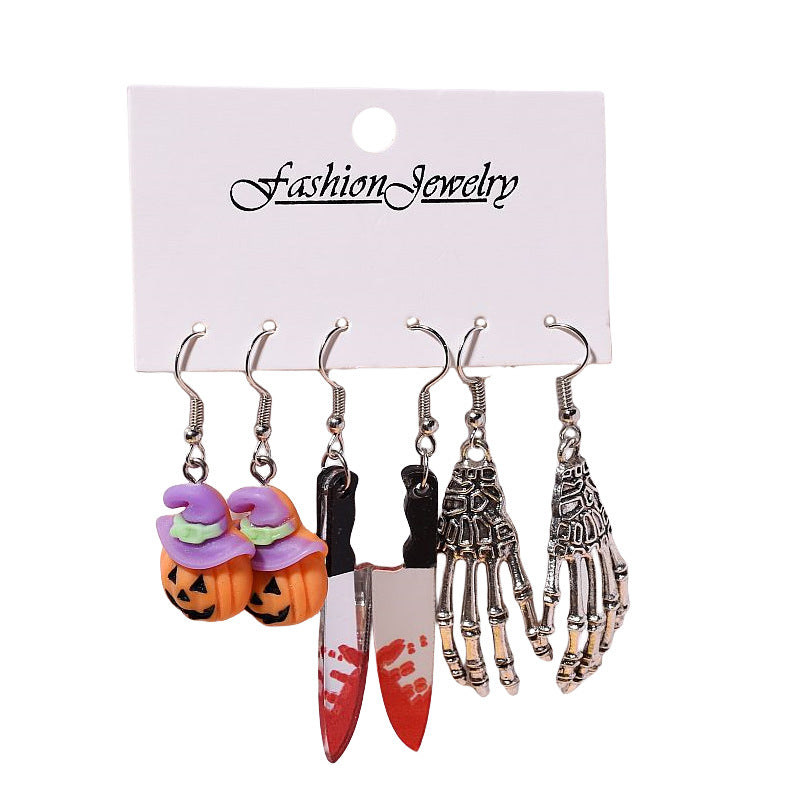 Halloween Earring Set With Skeleton Hands - ThreePairs