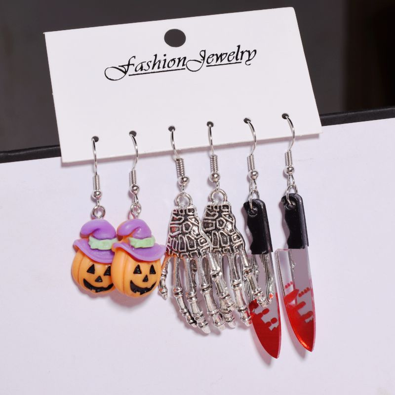 Halloween Earring Set With Skeleton Hands - ThreePairs - 2