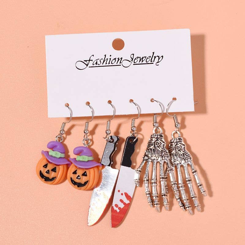Halloween Earring Set With Skeleton Hands