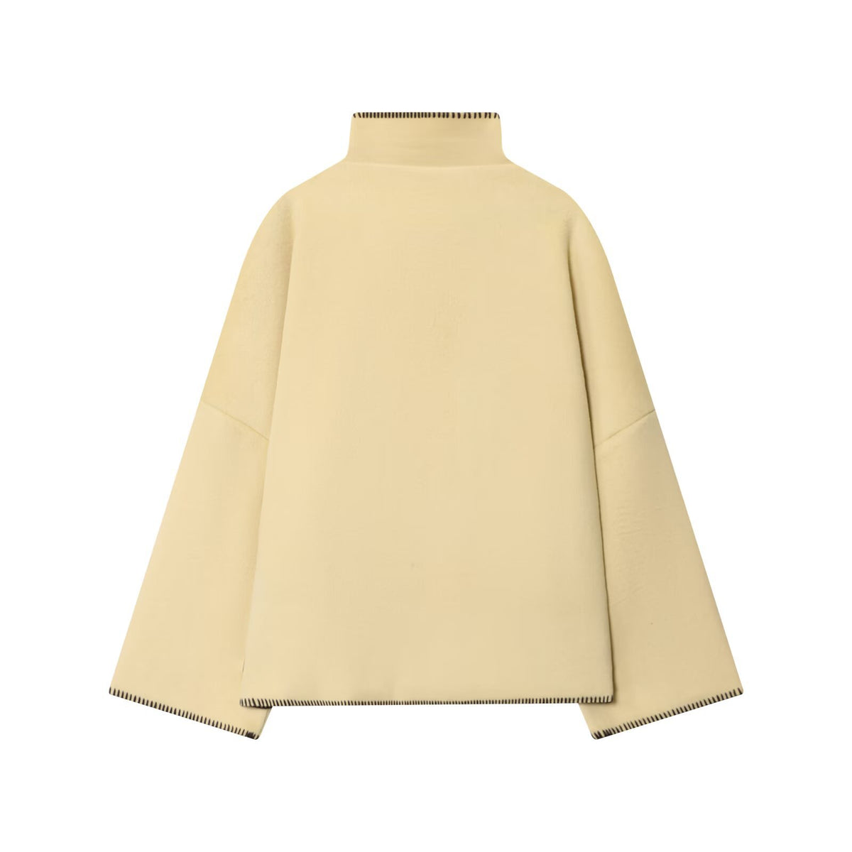 Stand Collar Wide Sleeve Buttoned Swing Jacket - Beige - 2