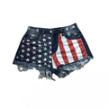 Flag Print Frayed Denim Cutoff Shorts - blue