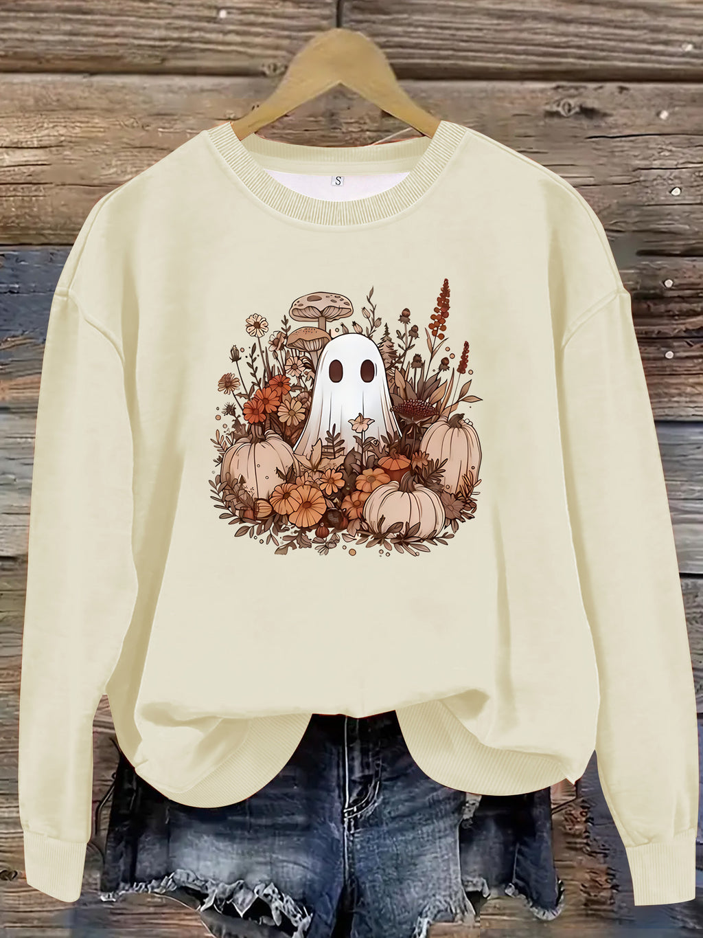 Boho Ghost Pumpkin Floral Sweatshirt - Apricot