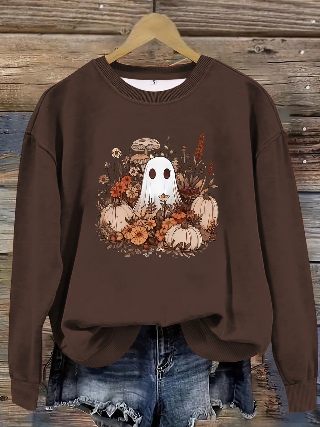 Boho Ghost Pumpkin Floral Sweatshirt - Coffee
