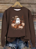 Boho Ghost Pumpkin Floral Sweatshirt - Coffee