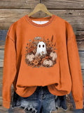 Boho Ghost Pumpkin Floral Sweatshirt - Orange