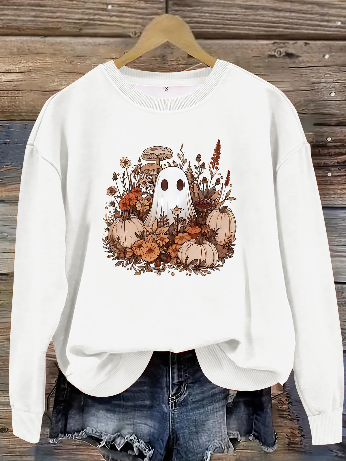 Boho Ghost Pumpkin Floral Sweatshirt - White