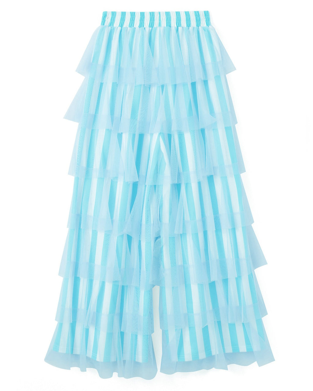 Tiered Ruffle Mesh Wide Leg Trousers - Blue - 5