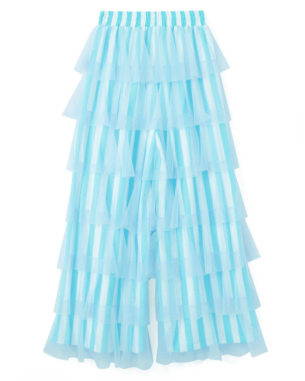 Tiered Ruffle Mesh Wide Leg Trousers - Blue - 5