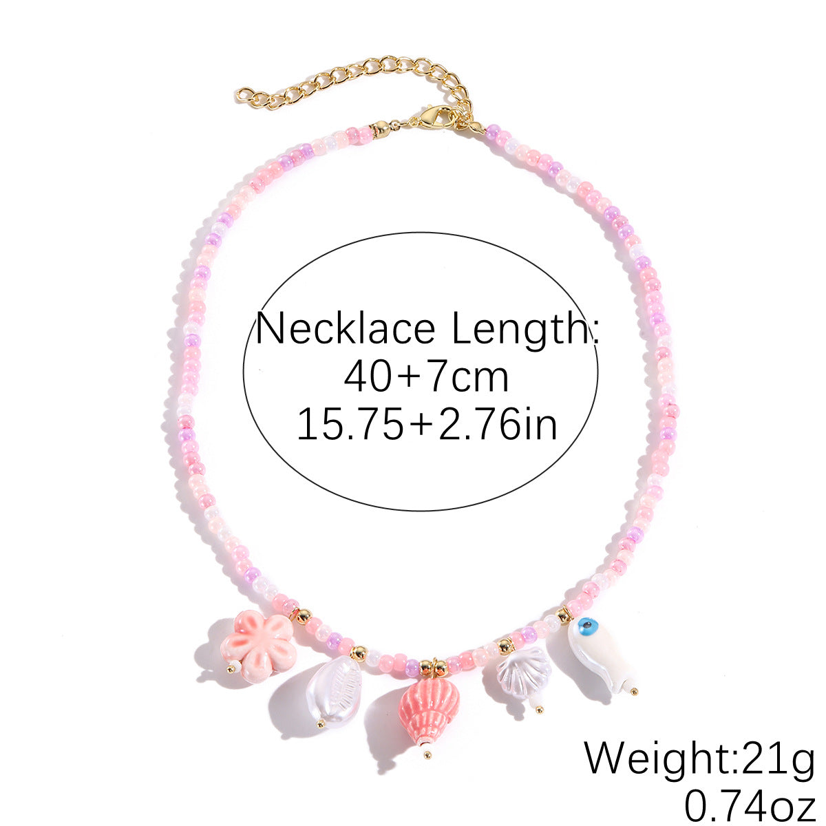 Coastal Ceramic Fish & Starfish Shell Charm Necklace - view 4