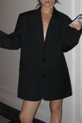 Oversized Notch Lapel Boyfriend Blazer - Black