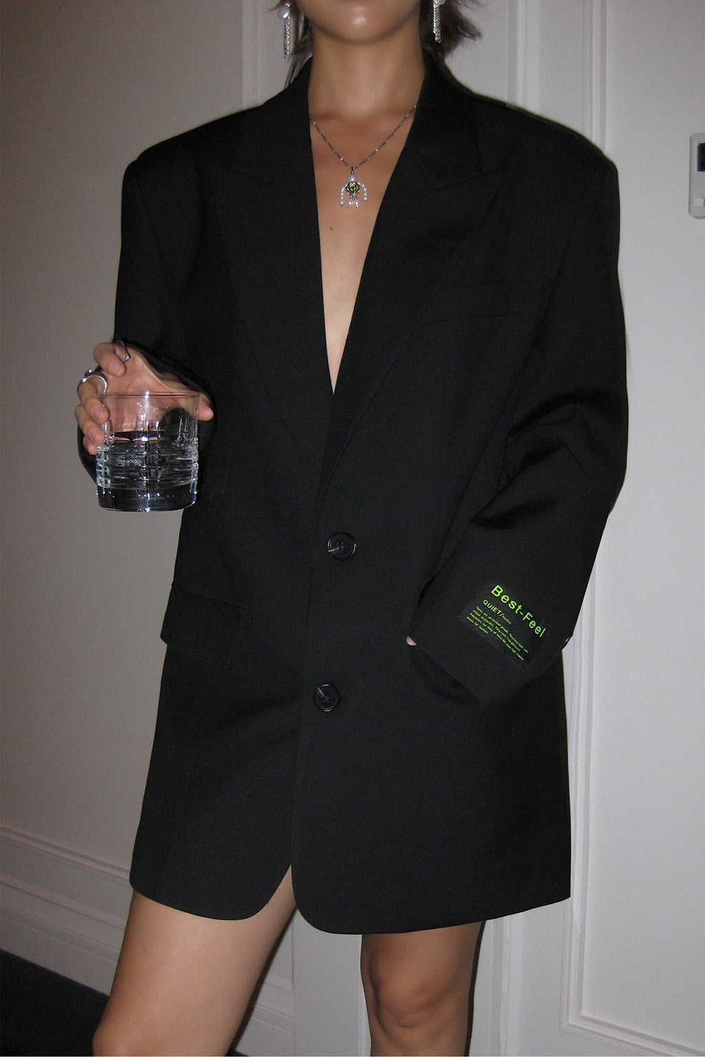 Oversized Notch Lapel Boyfriend Blazer - Black - 2