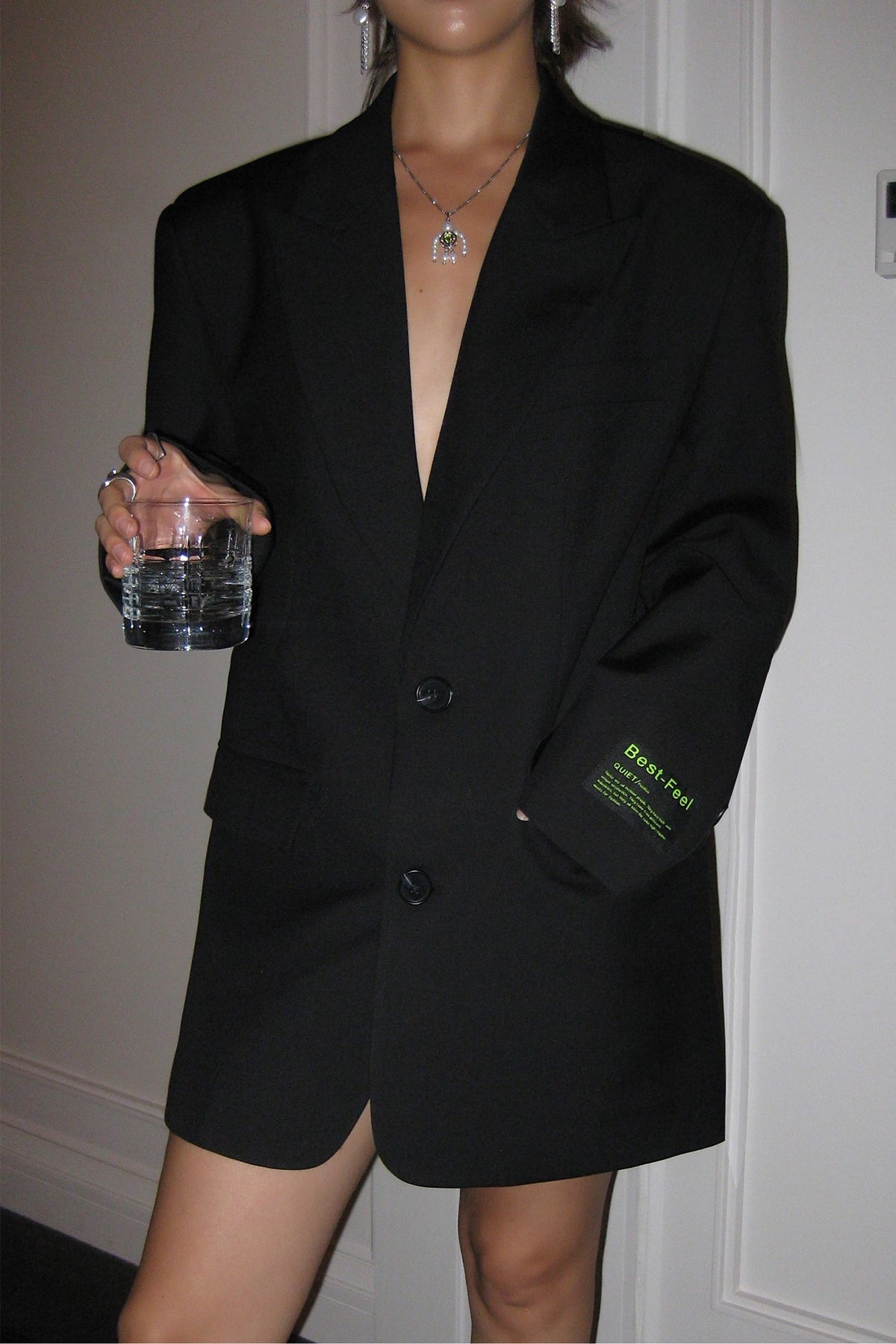 Oversized Notch Lapel Boyfriend Blazer - Black - 2