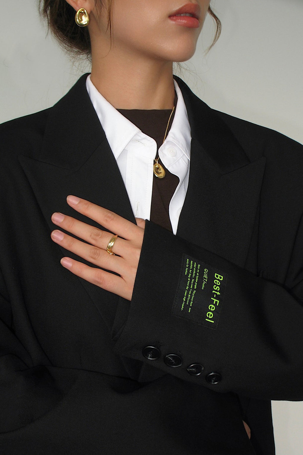 Oversized Notch Lapel Boyfriend Blazer - Black - 5