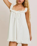 Ruffle Trim Babydoll Swing Mini Dress - White