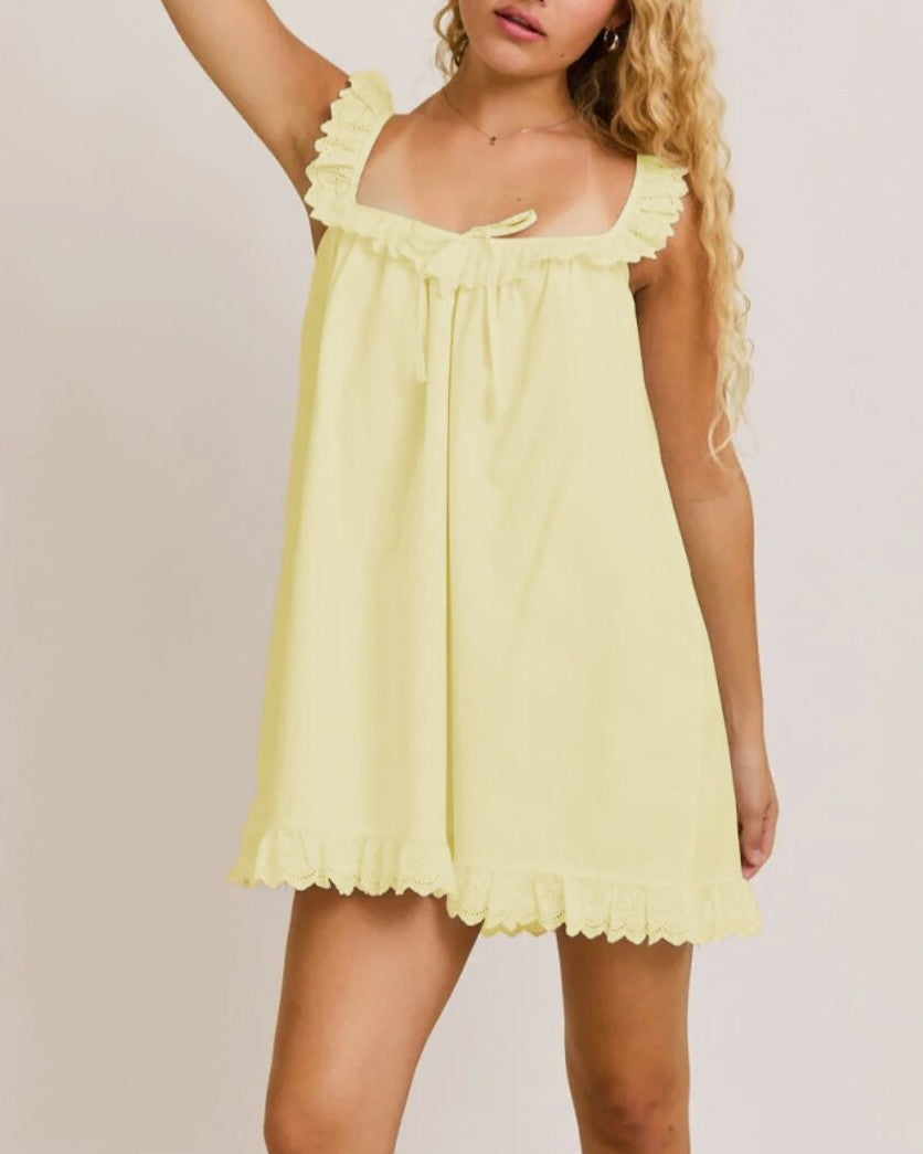 Ruffle Trim Babydoll Swing Mini Dress - Yellow