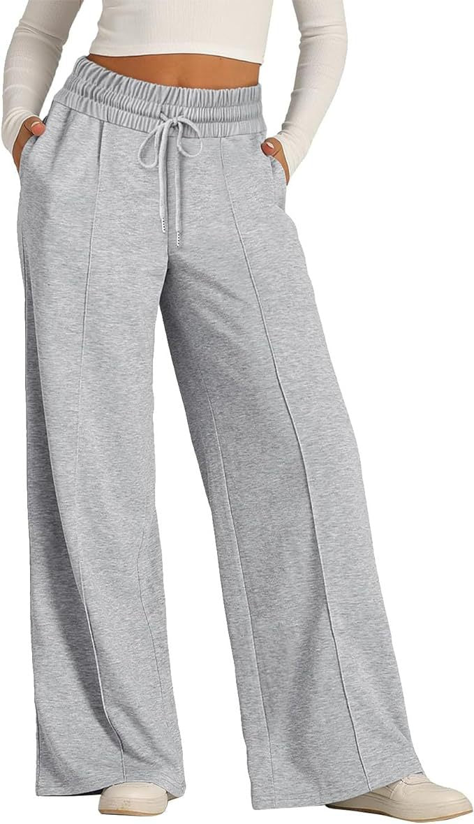 Wide Leg Pintuck Drawstring Sweatpants - Gray