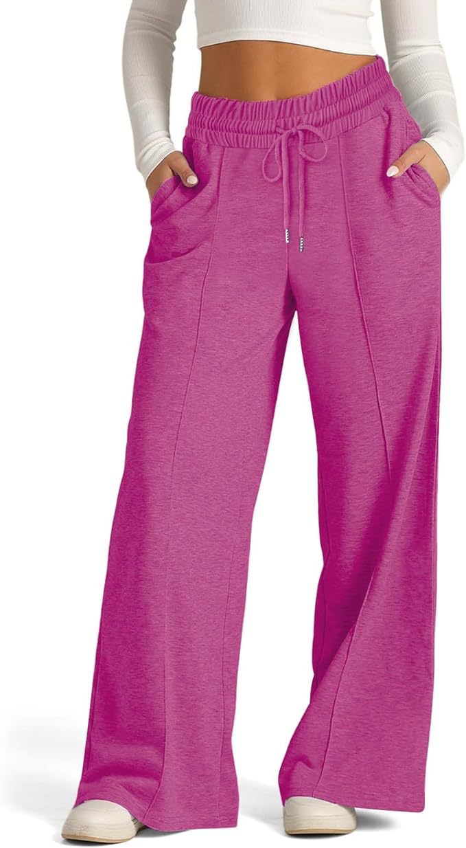 Wide Leg Pintuck Drawstring Sweatpants - RoseRed