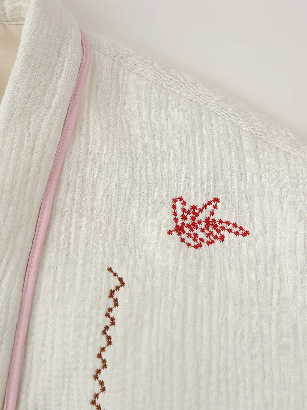 Embroidered Open Front Cotton Kimono Jacket - White - 2