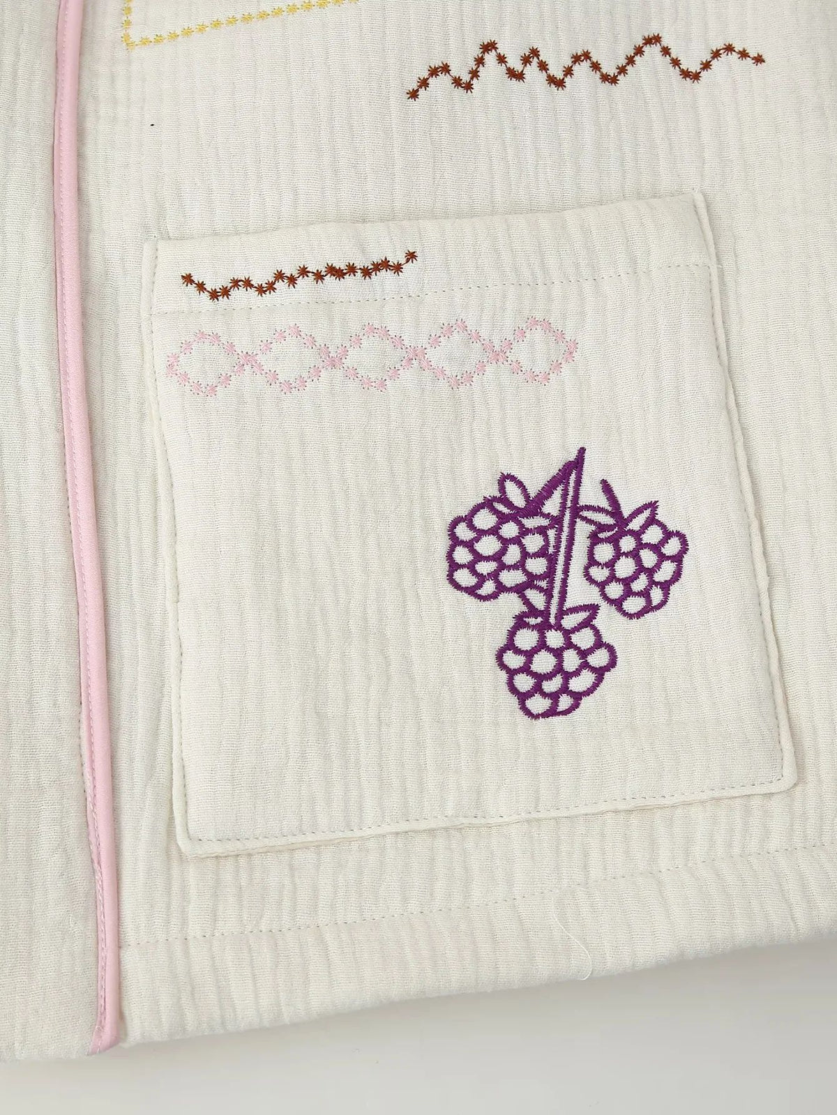 Embroidered Open Front Cotton Kimono Jacket - White - 5