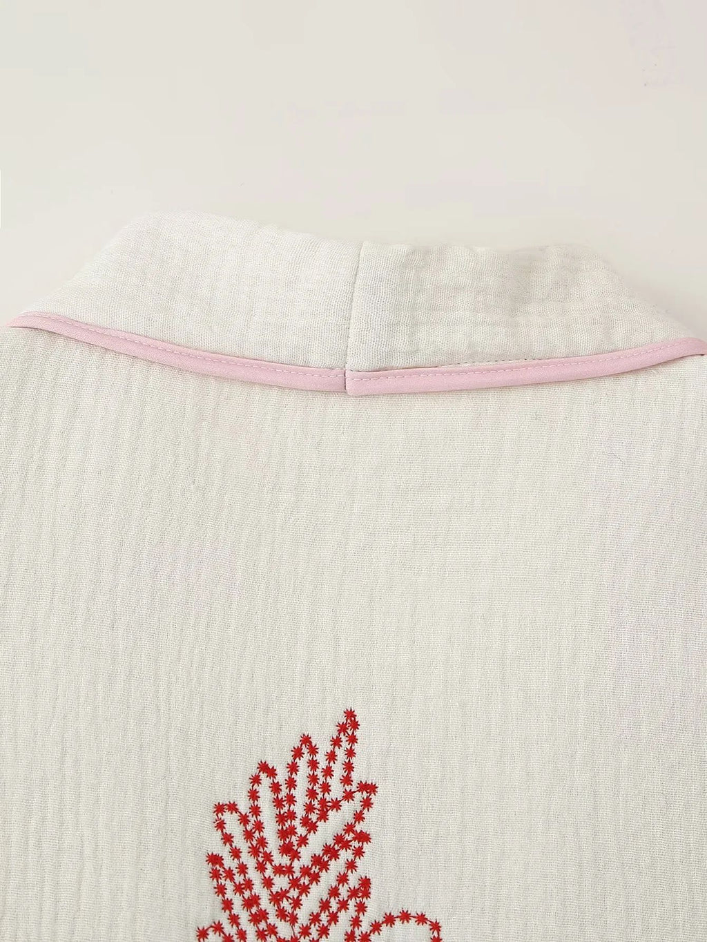Embroidered Open Front Cotton Kimono Jacket - White - 6