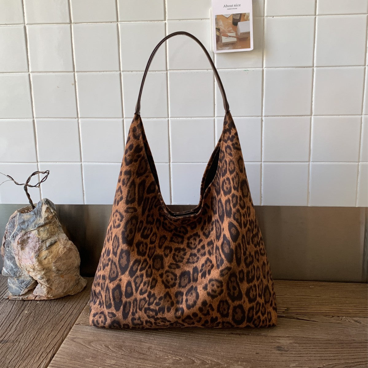Leopard Print Faux Suede Hobo Bag with Pouch