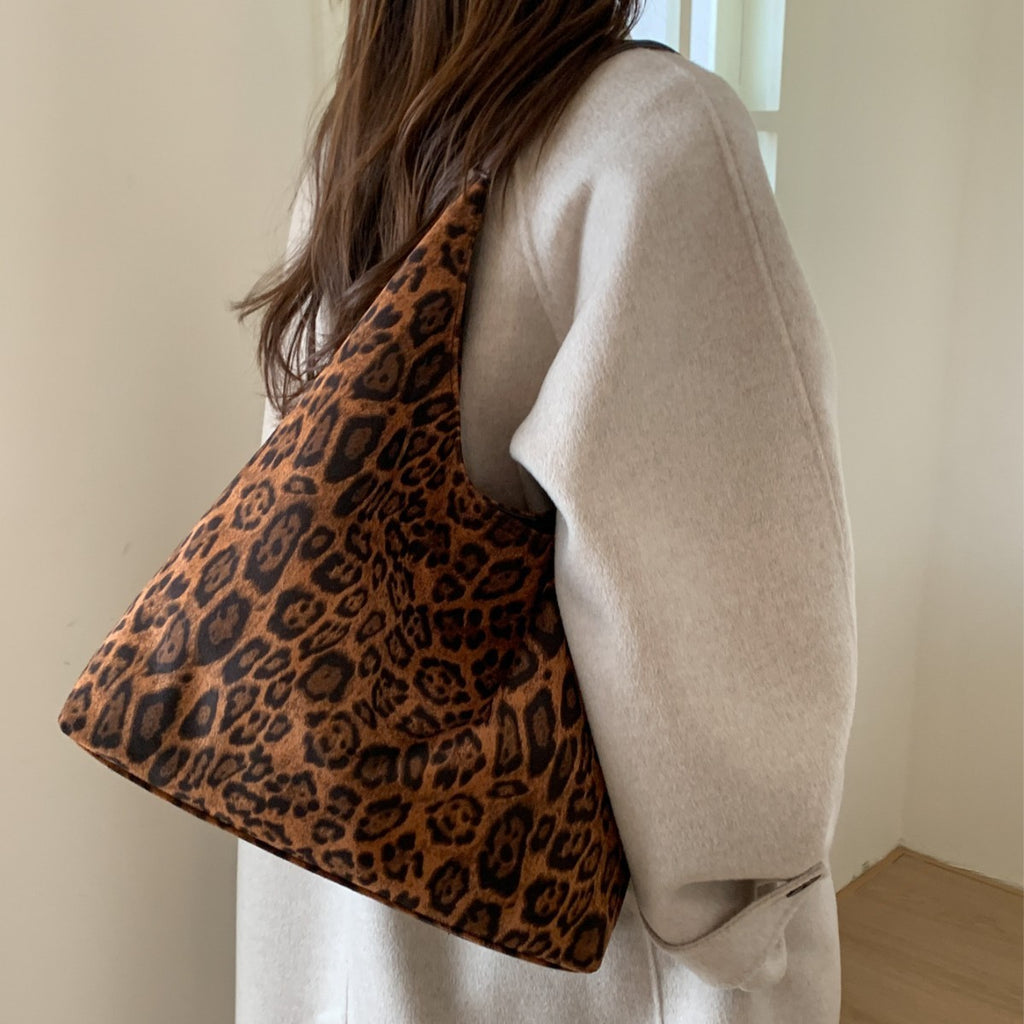 Leopard Print Faux Suede Hobo Bag with Pouch