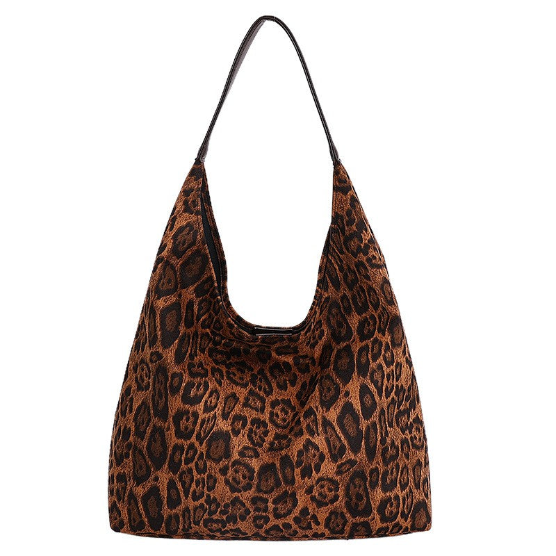 Leopard Print Faux Suede Hobo Bag with Pouch