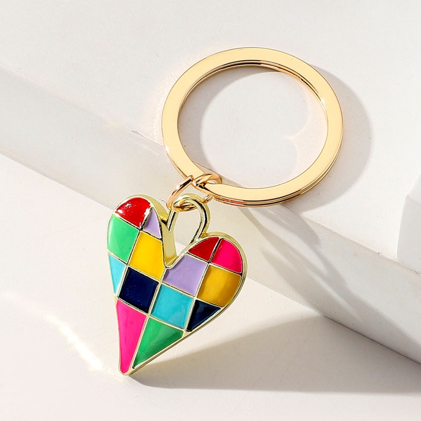 Enamel Checkerboard Heart Keychain Charm - Mix