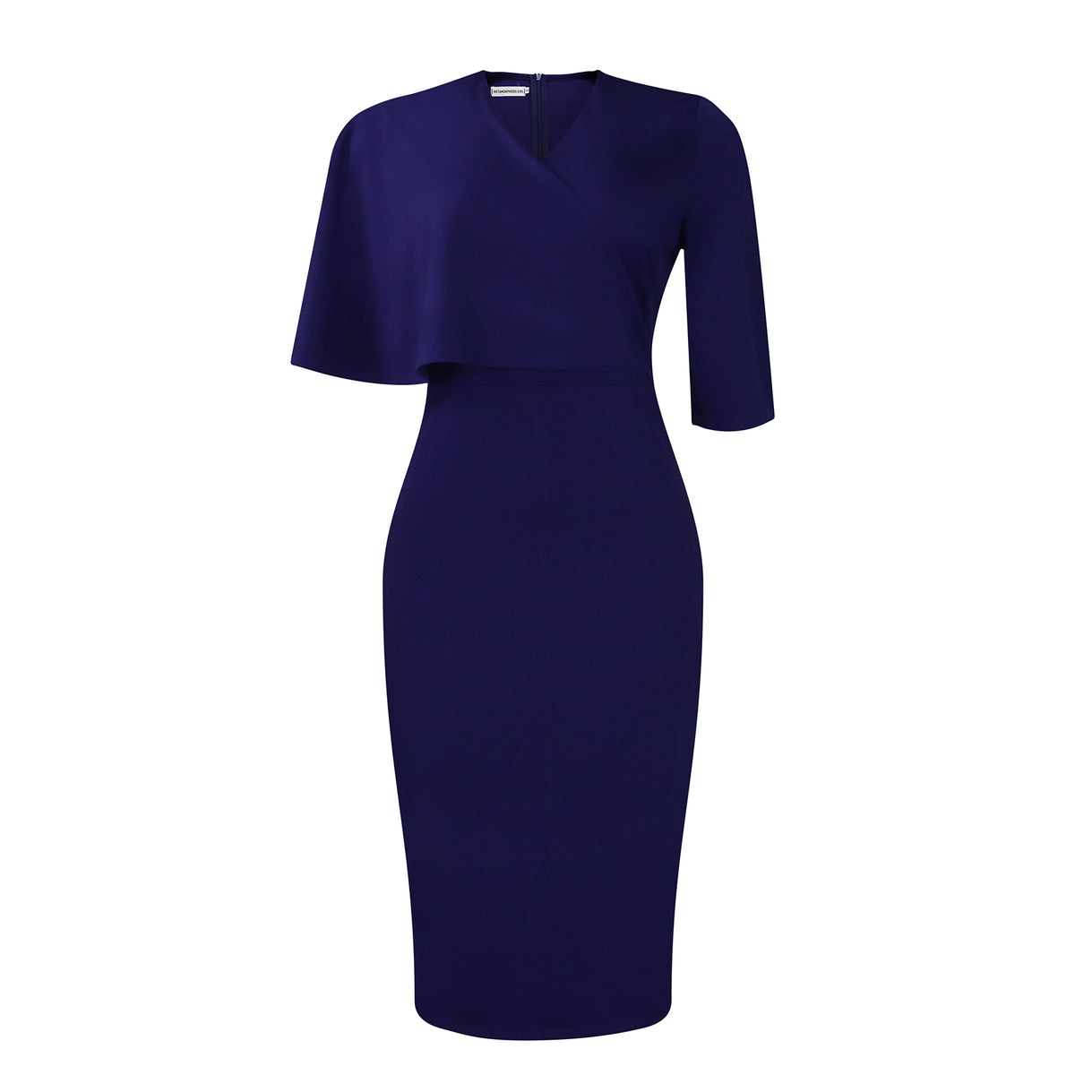 Cape Overlay V Neck Bodycon Midi Dress - Blue