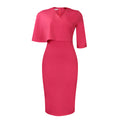 Cape Overlay V Neck Bodycon Midi Dress - Pink