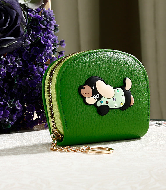 Dachshund Applique Wallet with Keychain Ring - Green