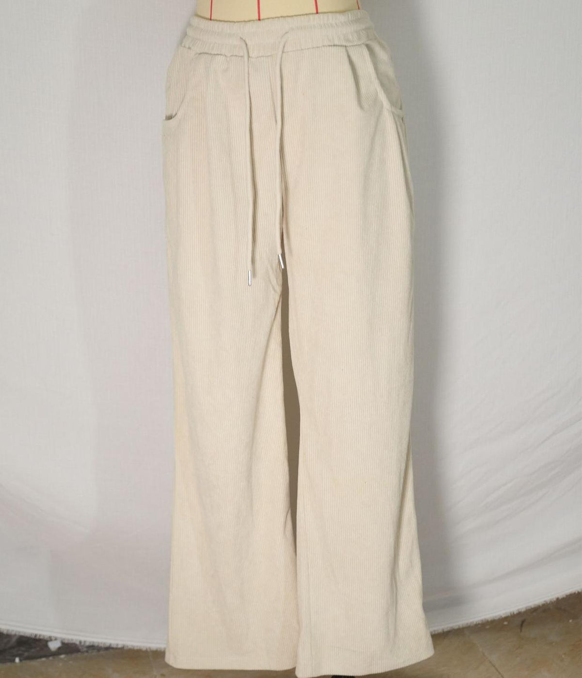 High Waist Corduroy Wide Leg Trousers - Apricot - 1