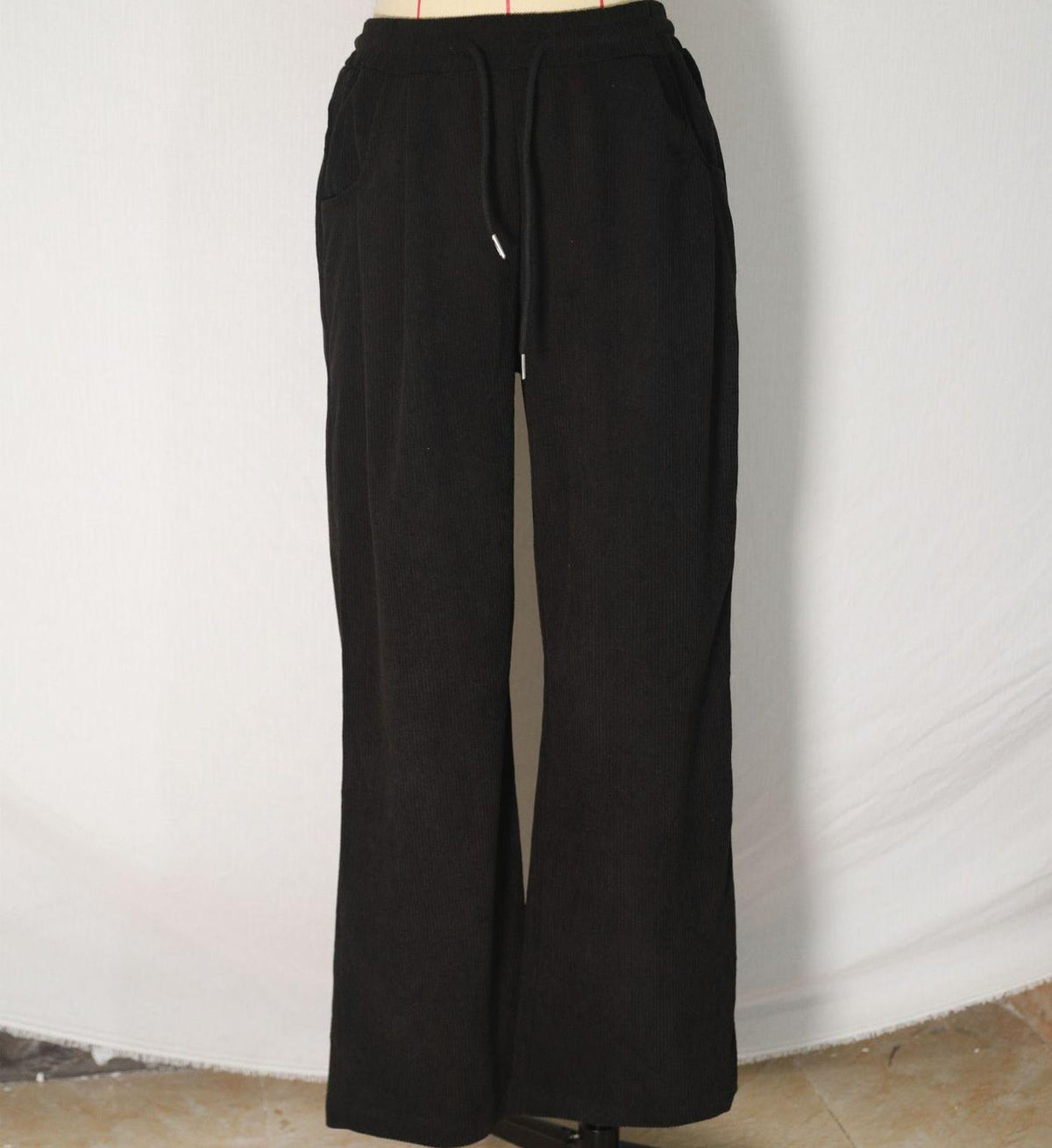 High Waist Corduroy Wide Leg Trousers - Black