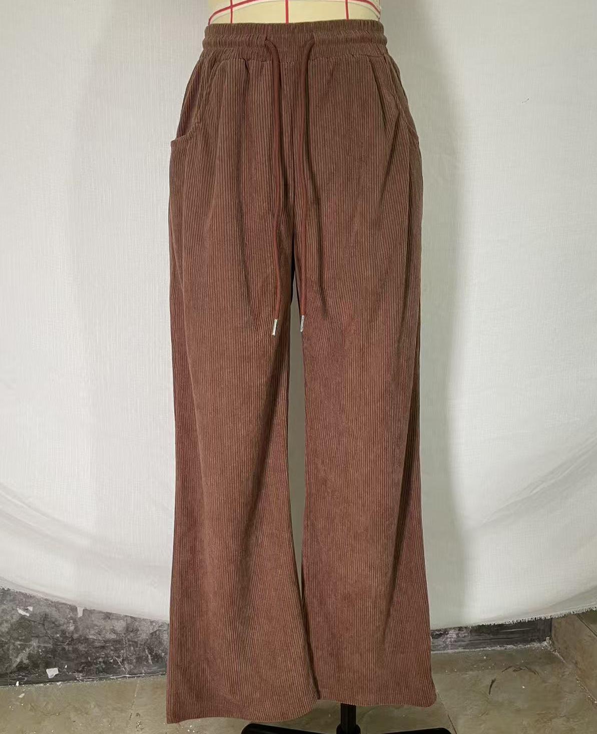 High Waist Corduroy Wide Leg Trousers - Brown