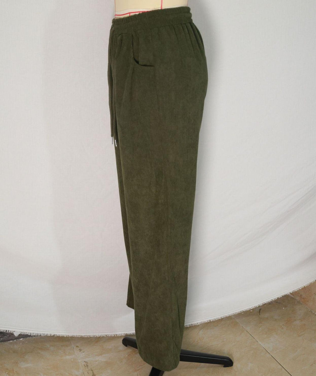 High Waist Corduroy Wide Leg Trousers - Green - 1