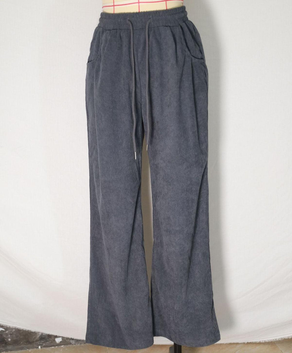 High Waist Corduroy Wide Leg Trousers - Grey
