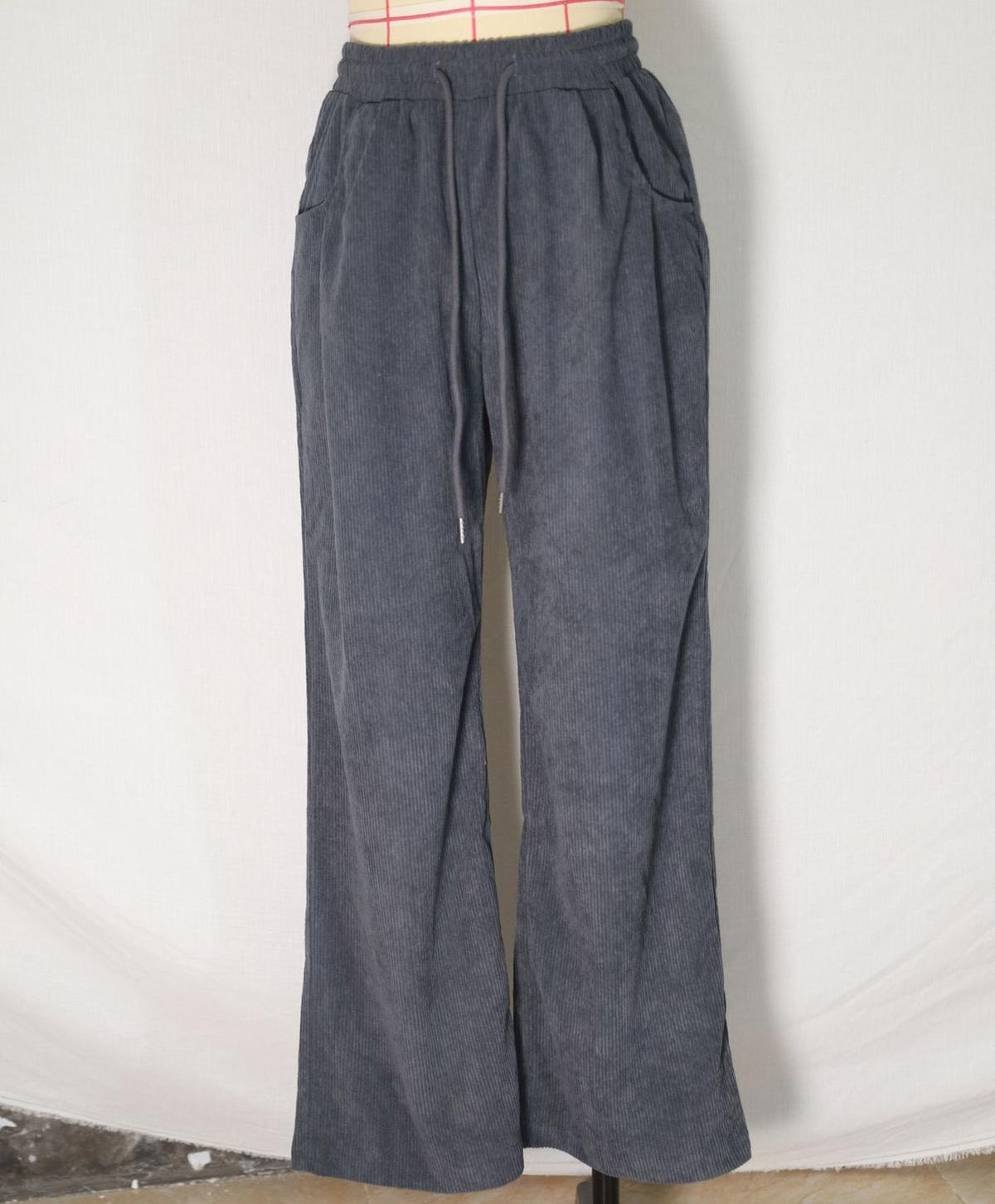 High Waist Corduroy Wide Leg Trousers - Grey