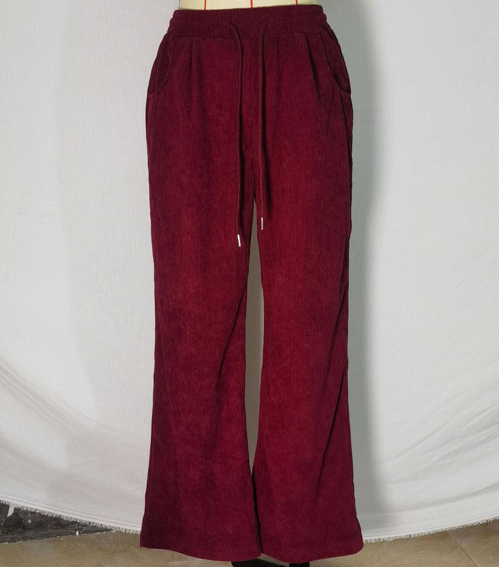 High Waist Corduroy Wide Leg Trousers - Red