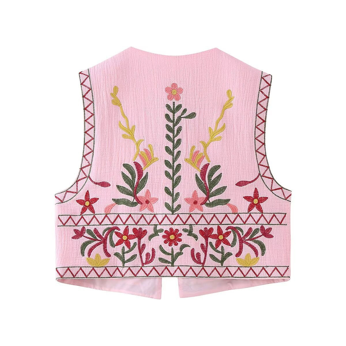 Floral Embroidered Sleeveless Cropped Cardigan - Pink - 1